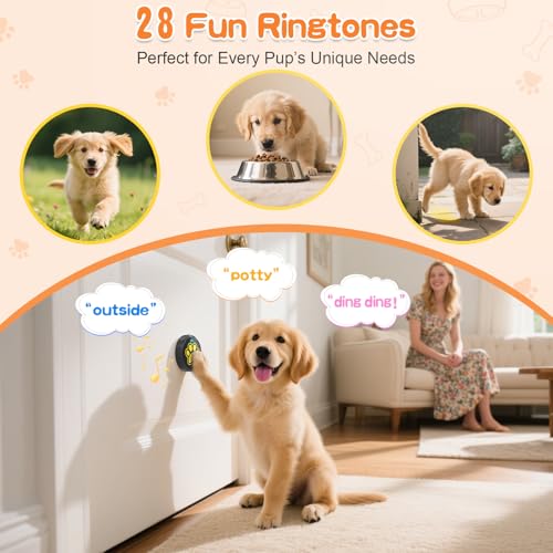 ChunHee Dog Bells to Go Outside - Bell for Dogs to Ring to Go Potty | Durable Chew-Resistant Design | 5 Adjustable Volume & 28 Custom Ringtones | Dog Bells to Go Outside Without Barking