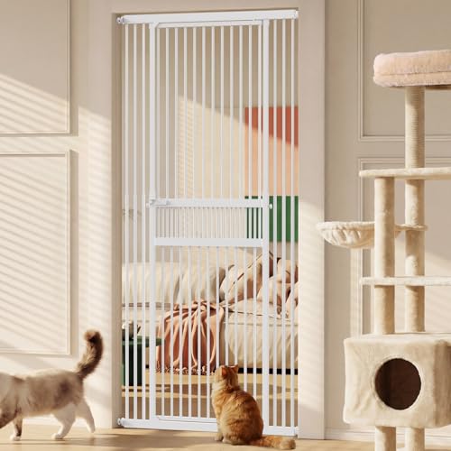 Gardner Pet Extra Tall Cat Gate 49-86 Adjustable Height Tall Pet Gate for Doorways/Hallways with 27.5-37 Adjustable Width Baby Gate with 4 Extensions Kits No Drilling Pressured Mounted (White)
