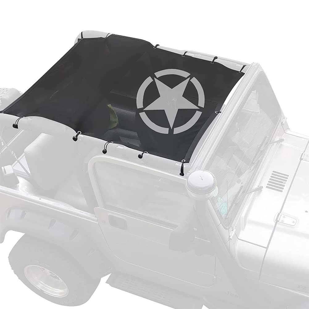 Cubierta de Malla Tipo Bikini Parasol con protección UV, Compatible con Accesorios Jeep Wrangler 1987-2006 YJ TJ, Estilo 5 Estrellas.