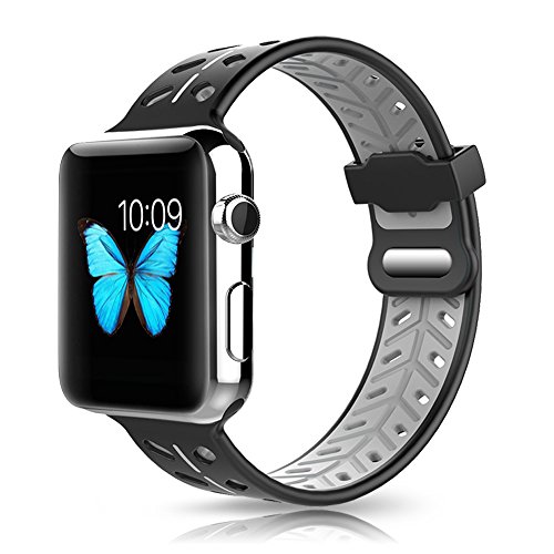 XIHAMA Band Compatible for Apple Watch, Silicone Replacement Strap Quickfit Wristband for iWatch Series 5/4 / 3/2 / 1 (42mm/44mm, black/gray)
