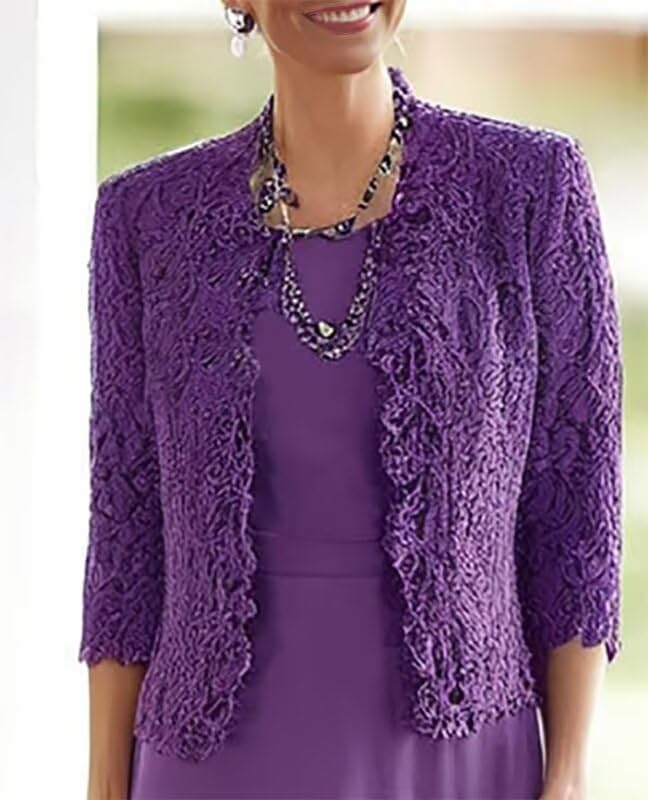 Tea Length Mother of The Bride Dresses for Wedding with 3/4 Sleeves Chiffon Formal Evening Dresses with Jacket3