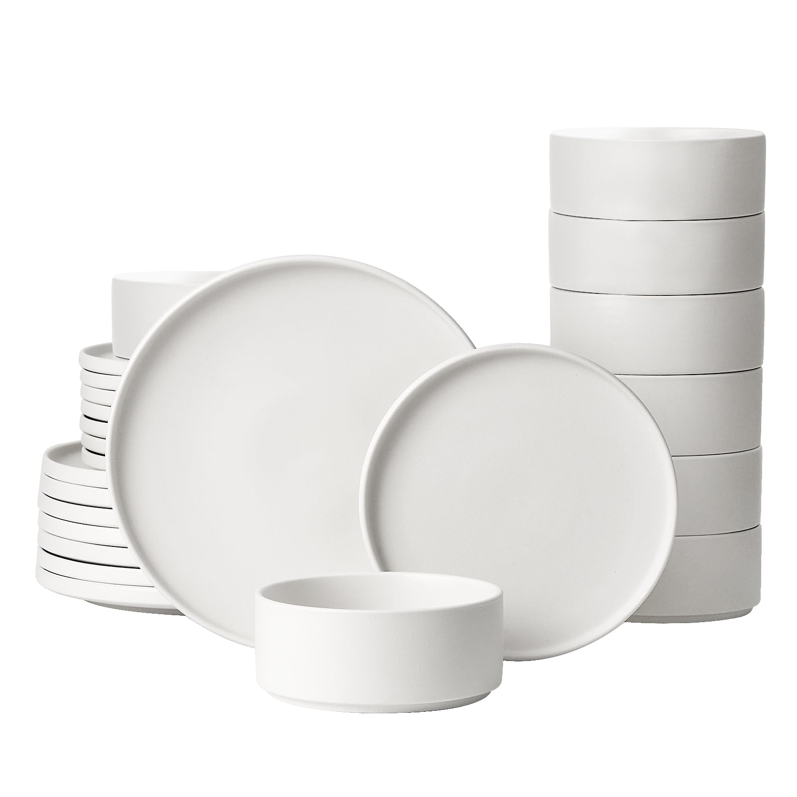 GZG Ceramic Dinnerware Set for 8,24 Piece Modern Style Stoneware Set,Microwave and Dishwasher Safe Plate and Bowl,Scratch Resistant Stackable (Ivory White, Set(24PCS))