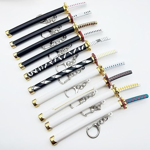 Image of Decorative Sword Keychain with Sheath, Black and Gold, Miniature Samurai Style Accessory