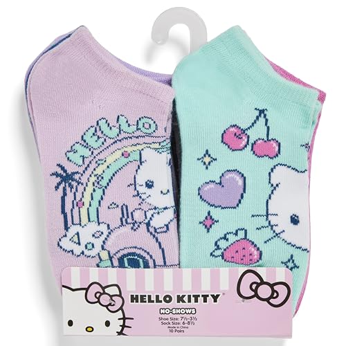 Hello Kitty Girls' 10 Pack No Show Ankle Socks3