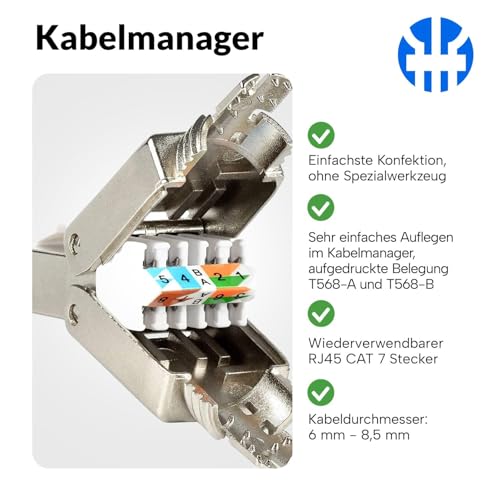3. Bild von VESVITO 4x CAT 7 RJ45 Stecker 10 GBit/s Netzwerkstecker werkzeuglos PoE für CAT8 CAT7A CAT7 CAT6A Netzwerkkabel, Verlegekabel, Installationskabel, AWG 22-24, LAN Kabel Crimpstecker