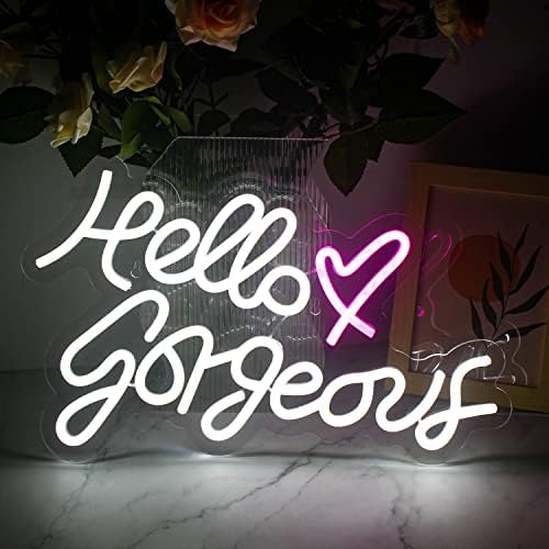 ineonlife Hello Gorgeous Neon Sign LED Neon Light for Wall White Neon Signs for Bachelorette Party Birthday Engagement Party Wedding Decoration with ...