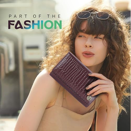 HAMMONDS FLYCATCHER Genuine Leather Wallet for Woman with 8 Card Slots - Clutch Purse for Women, Ladies Wallet for Women Stylish, Ladies Purse for Women Wallet, Purse for Woman - Croc Brown 6 518+umiAw0L