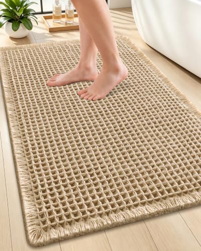 Smiry Waffle Bath Mat 30X20, Extra Soft Absorbent Bathroom Rugs, Brown