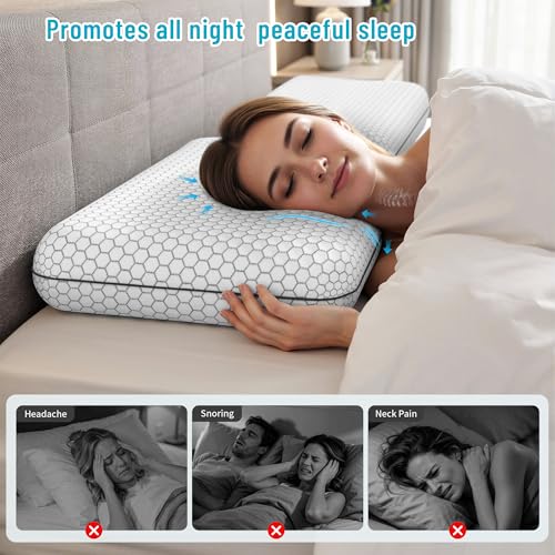 Image of CushyOasis Memory Foam Pillows for Side, Back and Stomach Sleepers, Set of 2, Bed Pillow with Washable Cover and Breathable Mesh, Bed Pillow for Sleeping (Light Grey,Standard Size)
