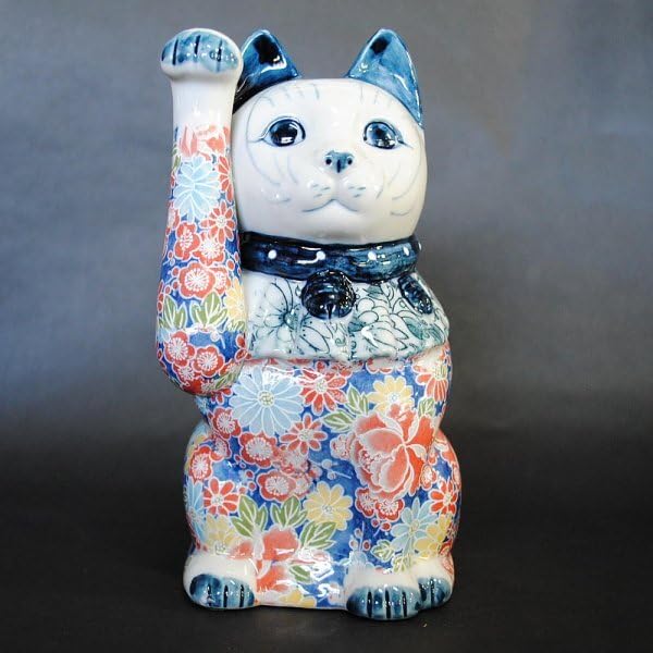 Amazon.co.jp: 瀬戸焼 招き猫 日本製 友禅磁器ホワイト柄(小) 17.5 