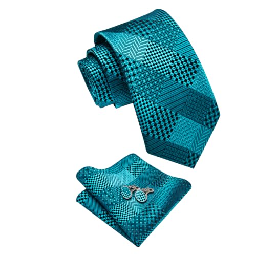 Image of YourTies Striped Plaid Ties for Men Silk Formal Necktie Set | 3.15 inch(8cm) Woven Jacquard Mens Ties with Necktie Pocket Square Cufflink Tie Clip Lapel Pin for Wedding Business Party