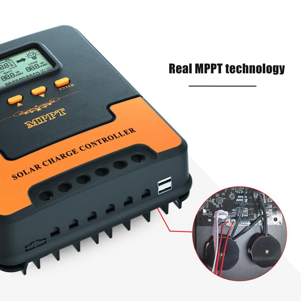 Orton Controlador solar MPPT de 30 A, 12 V, 24 V, adaptación automática, controlador de carga de batería de litio de plomo para panel solar