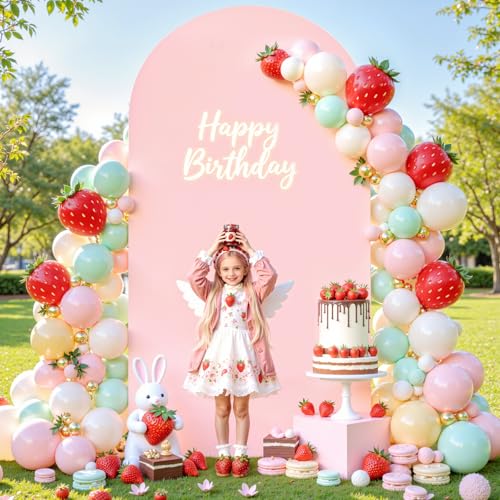 Image of Dusty Rose Arch Backdrop Cover, 7.2FT Stretchy Fitted Wedding Arch Stand Covers 2-Sided Round Top Chiara Arch Backdrop Cover for Wedding Ceremony Birthday Party Baby Shower Banquet Decoration
