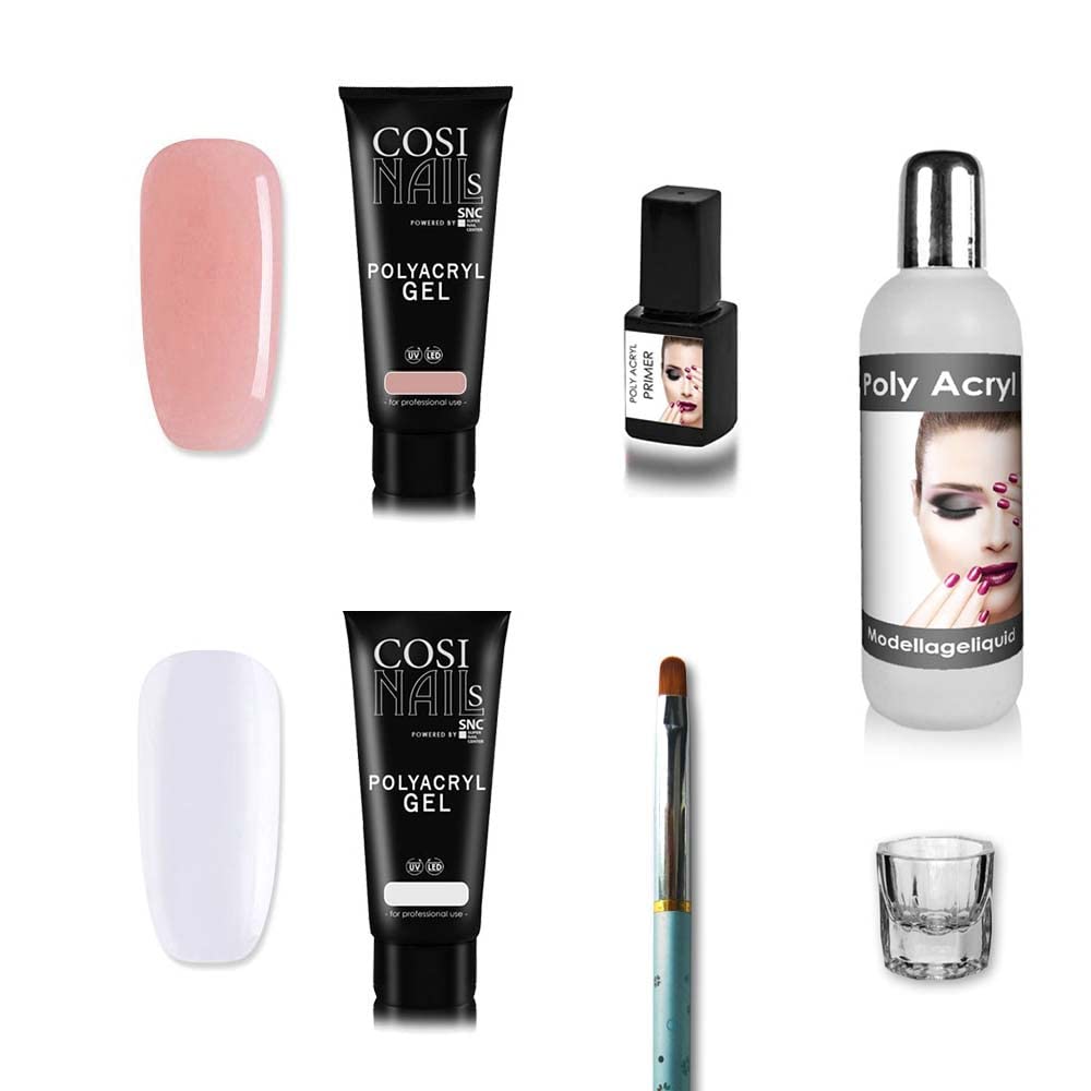 Kit polygel acrygel con 2 acrygel + liquido + primer + pennello + bicchierino -made in Germany