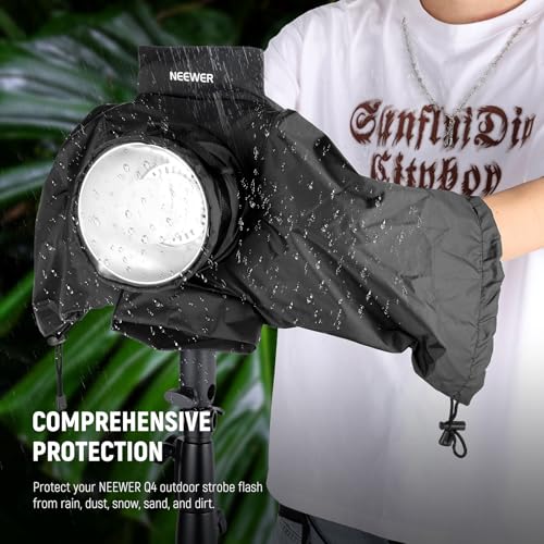 Image of NEEWER Rain Cover for Q4 Outdoor Strobe Flash, Nylon Camera Lens Raincoat with Viewing Window, Sleeves, Touch Fasteners, Drawstrings, Only Compatible with NEEWER Q4 Strobe Light, CQP1