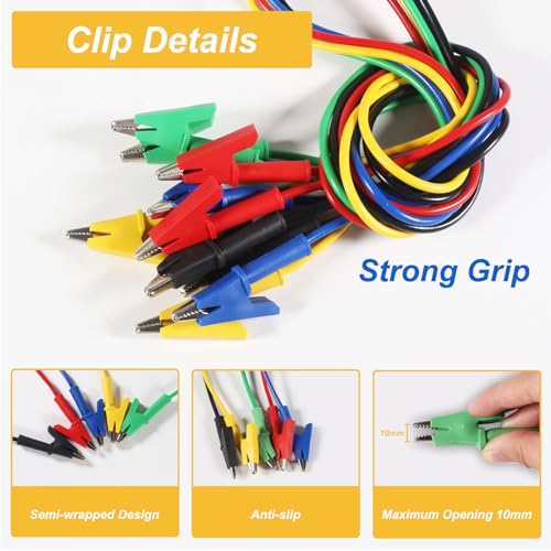 Image of 5PCS Alligator Clips Electrical, 1000V 15A Alligator Clips with Wires, 1M Dual-Ended Alligator Clip Test Leads, Flexible Copper Jumper Wires with Gator Clip for Electrical Testing, Circuit Connection