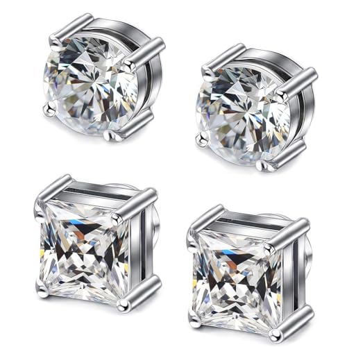 2 Pairs Stainless Steel Magnetic Stud Earrings for Men Women Non-piercing CZ Hypoallergenic Clip on Earring Magnetic Studs Earring 5-8MM(SE-21)2