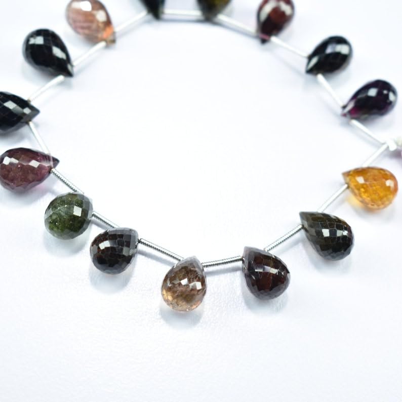 Naturalne koraliki fasetowane w kształcie łezki z wieloma turmalinami, 8,5 x 12-9 x 13 mm, 20 cm, długi sznurek, biżuteria, koraliki z kamieni szlachetnych do naszyjnika, bransoletki