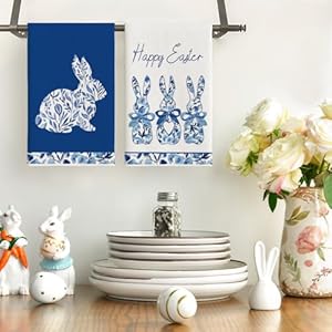 Artoid mode blue rabbits bunny bow easter kitchen towels dish towels 18×26 inch celadon spring farmhouse holiday decoration hand towels set of 4  urban country home decor