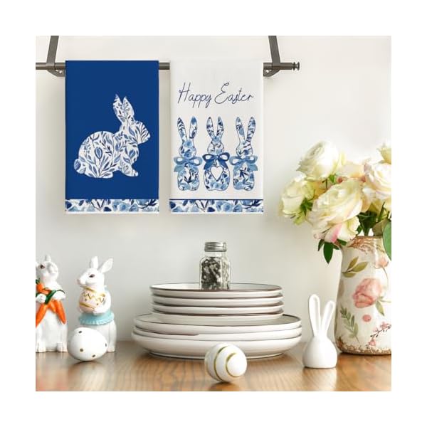 Artoid mode blue rabbits bunny bow easter kitchen towels dish towels 18×26 inch celadon spring farmhouse holiday decoration hand towels set of 4  urban country home decor