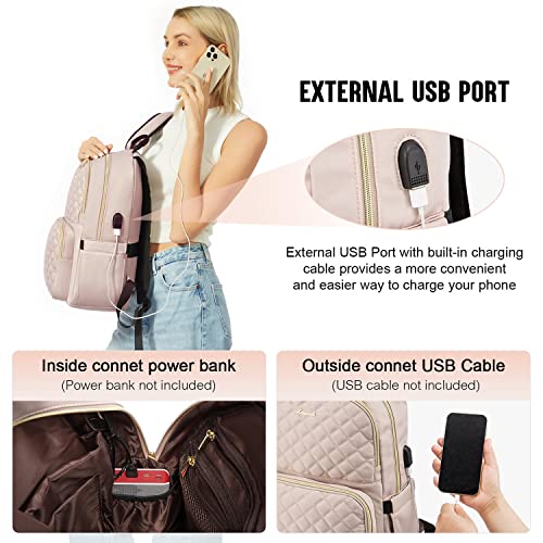 LOVEVOOK-Laptop-Backpack-for-Women-Quilted-Laptop-Bag-Travel-Backpack-Purse-With-Anti-Theft-Zipper-Stylish-156-Inch-Work-Computer-Bags-College-School-Bookbag-with-USB-Charging-Port-Nude-Pink