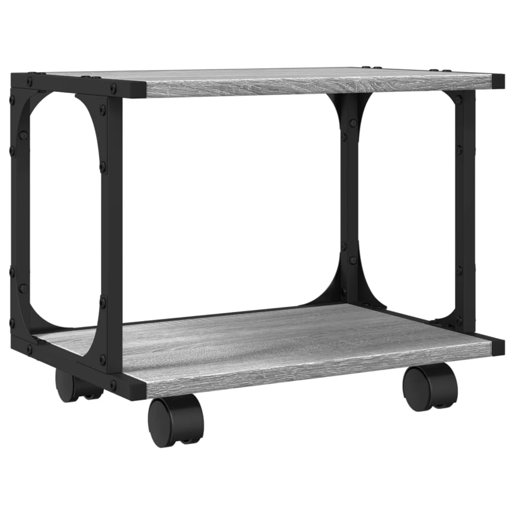 Soporte para impresora enrollable con 2 estantes en roble Sonoma, 41 x 28 x 33,5 cm, mueble de oficina con 2 estantes y ruedas, mesa de impresora con ruedas para uso flexible