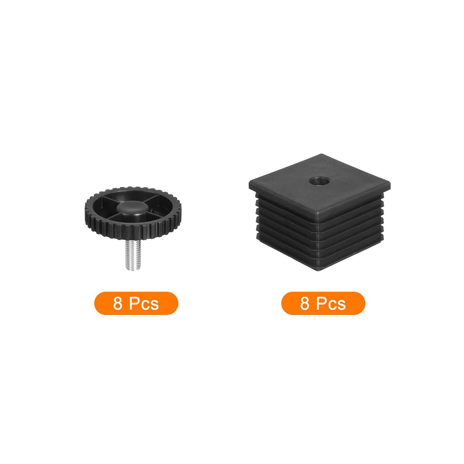 sourcing map Lot de 8 pieds de nivellement rectangulaires en plastique M10 x 60 x 60 mm réglables pour pieds de meubles - Niveleurs à visser pour trou de 60 mm pour table, chaise, meubles - Noir