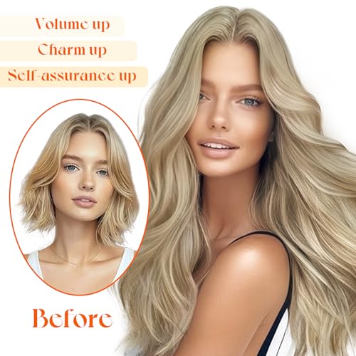 Sunny Hair Wire Hair Extensions Real Human Hair Fish Line Human Hair Extensions Invisible Wire Extensions Golden Blonde with Medium Blonde Highlights #16/22 14 Inch