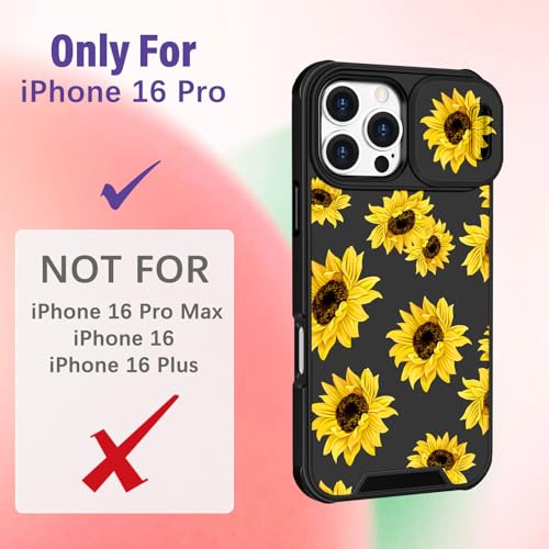 Image of Funermei for iPhone 16 Pro Case - Women Girls Cute Phone Cover Girly Pretty Aesthetic Sunflower Flower Floral Unique Design with Camera Cover Funda for Apple for iPhone 16 Pro
