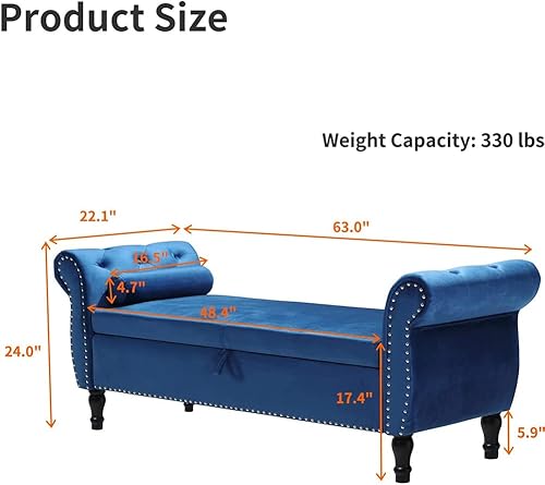 Miniatura 2 de P PURLOVE Banco de almacenamiento rectangular de terciopelo de 63 pulgadas, banco otomano de almacenamiento con botones copetudos, bancos de ventana