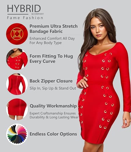 Image of Hybrid & Company Women's Elegant Bandage Dress | Stretch fabric, flattering bodycon fit, elegant silhouette, suitable for cocktail parties, events, and special occasions