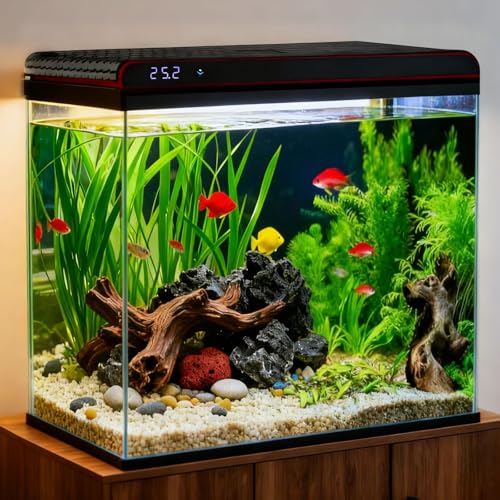 Coospider 20 Gallon Fish Tank, Glass Aquarium Starter Kit, with Ultra-Quiet Filter Pump, 3-Color LED...
