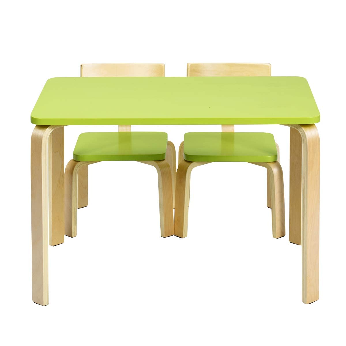 RELAX4LIFE Set Tavolo e 2 Sedie Bambini 3-12 Anni Legno Stabile Sicuro Design Ergonomico Multifunzione Giocare Mangiare Casa Asilo Verde