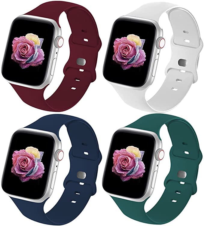 Waylon Watch Strap Compatible with Apple Watch Straps 42mm 44mm 45mm, Soft Silicone Sports Wristband for iWatch Series 7/6/5/4/3/2/1/SE (Watch Not Included) (42/44/45mm) (Pack of 4)