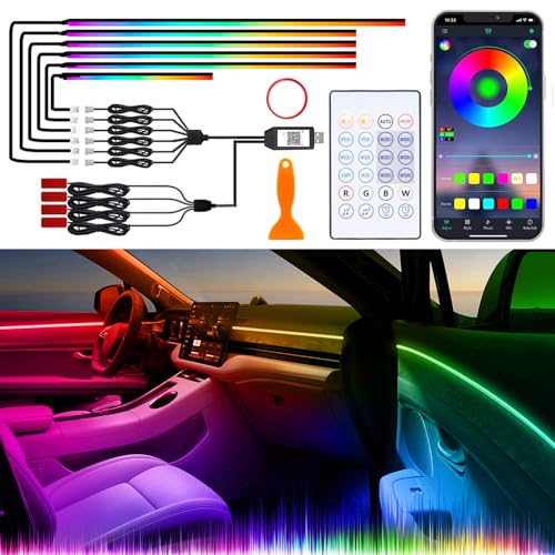 Acrylic Interior Car Lights with Wireless APP/Remote/Button Control, 10 in 1 Dreamcolor USB Car Ambient Lighting Kit 16 Million Colors Neon Strip Accessories for Vehicle Truck Inside Decorations