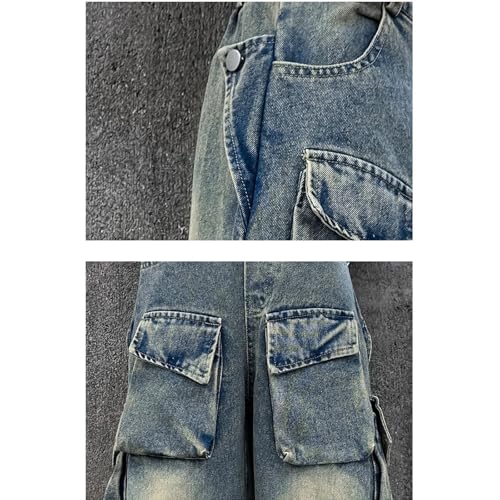 Teen Kids Girls Floor Cargo Trousers High Waist Button Wide Leg Jeans Multi Pocket Girls Baggy Streetwear Jeans2