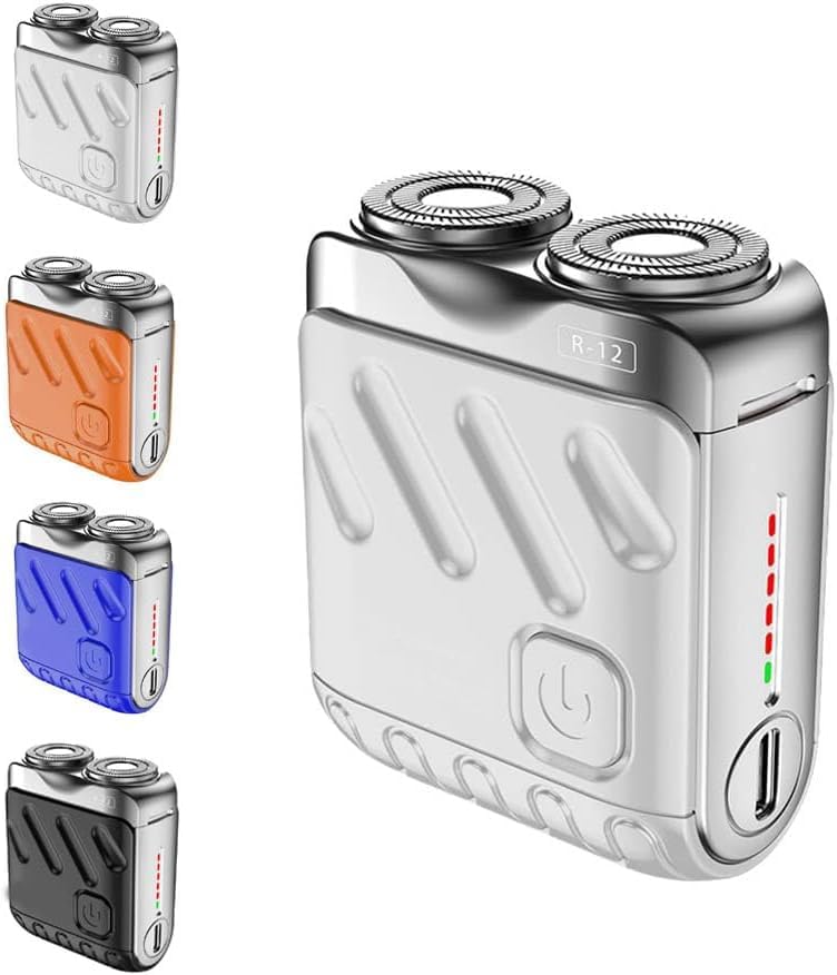 Beard Shaver - 2024 Men's Favorite Traveler Mini and Portable Suitcase Design, Double-Ring Magnetic Cutter, Mini Shavers for Men, Electric Beard Shaver (Silver)