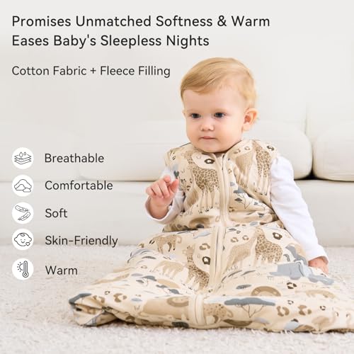Image of Baby Sleep Sack 6-12 Months TOG 2.5 Winter Baby Wearable Blanket, 100% Cotton Toddler Sleeping Sack with 2-Way Zipper Warm Soft Apricot Zebra