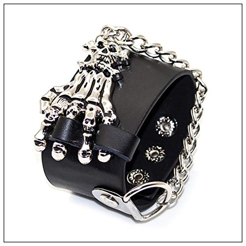 Punk Alloy Skull Wristband Chain Wide Leather Cuff Bracelet4