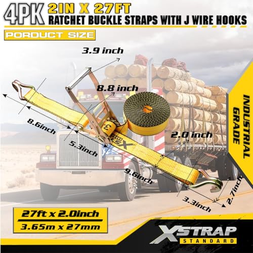 XSTRAP STANDARD Heavy Duty Ratchet Tie Down Straps 4 Pack 2" x 27' 10000lbs - image 4