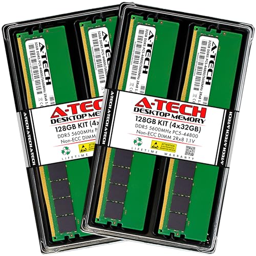 Image of A-Tech 128GB Kit (4x32GB) DDR5 5600MHz PC5-44800 CL46 UDIMM 2Rx8 Dual Rank 1.1V Non-ECC Unbuffered DIMM 288-Pin Desktop PC /Computer RAM Memory Upgrade Modules