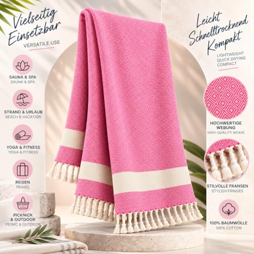 MEBY XXL Saunatuch, Strandtuch 90x180 cm. 100% Baumwolle – Rosa – Ansicht 4