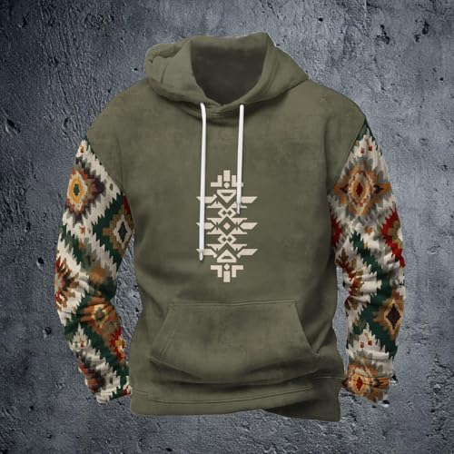 Western Cowboy Sweatshirt for Men Aztec Print Drop Shoulder Long Sleeve Pullover Fall Loose Casual Tops with Pocket2