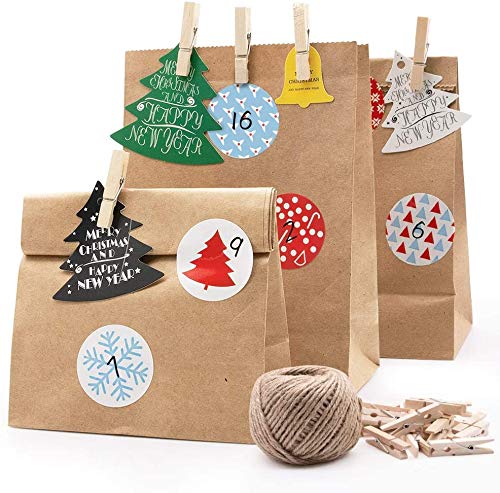 MMTX Calendario de Adviento, Calendario Adviento Bolsa de Regalo Navidad con Adhesivos Digitales de Adviento DIY Bolsa de Regalo para Casero 2020 Navideña9 (B)