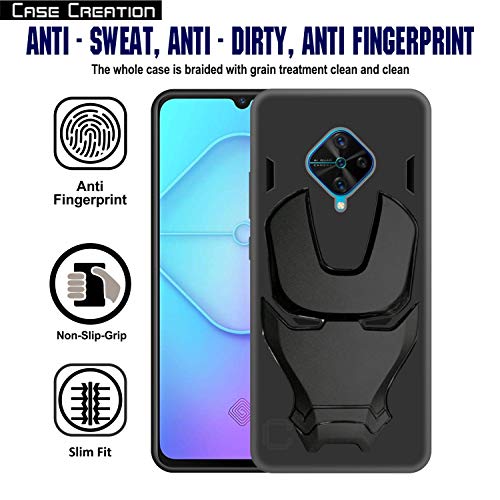 Image of COVERLY Official 3D Touch Feel Trending Avengers Logo Mask Soft Rugged Grip Silicone Iron Man Super Power Cartoon Movie Engraved Silicone Matte Back Cover for Vivo S1 Pro / S1Pro -HD Avenger Black