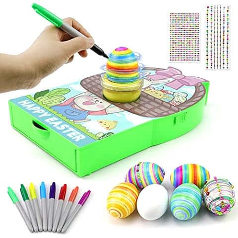 Motorized Easter Egg Decorator Kit - Easter Egg Spinner Decorating Kit Easter DIY Eggs Spin Machine with 6 Eggs and 8 Colorful Markers for Adults Kids Boys Girls Cover