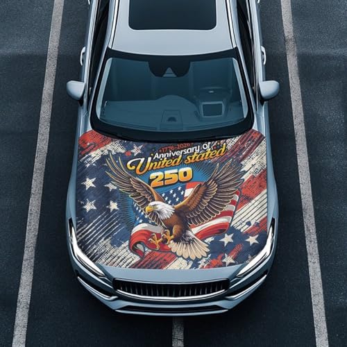 Image of Renewold 250th Birthday American Car Hood Cover Wrap Auto Hood Decoration Indoor Outdoor Blanket Exterior Car Accessories Elastic for Family Friend Boss for Holiday Festival Party Street