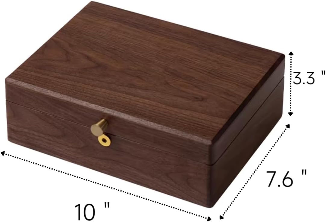 Bescott 2 Layer Solid Black Walnut Wooden Jewelry Box with Lock and Key for Women Wood Vintage Organizer for Men Earrings Rings Necklaces Bracelet Watch Storage Mother's Day Gift - Image 6