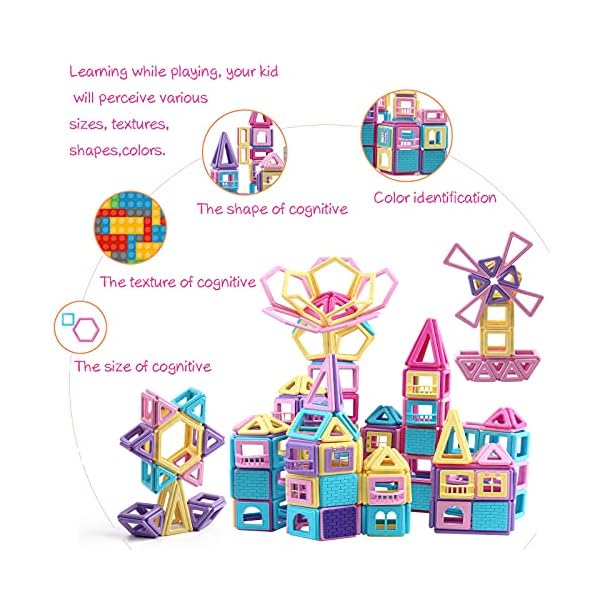 ASOK 181 Pcs Magnetic Building Blocks STEM Educational and Development Magnet Tiles for Kid’s Creativity & Imagination Macaron Color Learning Toys for Boys and Girls Ages 3 4 5 6 7 Years Old - Image 4