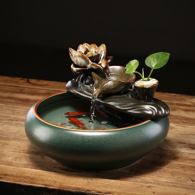 Fuente Decorativa de jardín, Fuente de Agua con Cascada, de cerámica, con función humidificadora, Feng Shui Zen, decoración para salón, Dormitorio, Oficina
